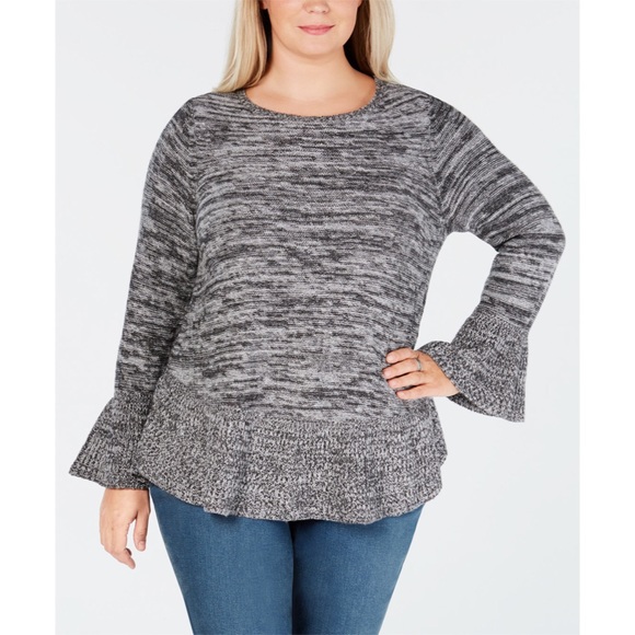Style & Co. Sweaters - Style & Co Gray Ruffle Trim Sweater Plus Size 3X
